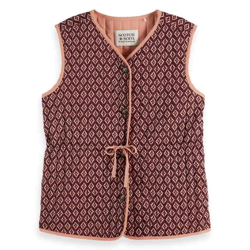 Scotch & Soda Quilted Vest in Burgundy and Pink
